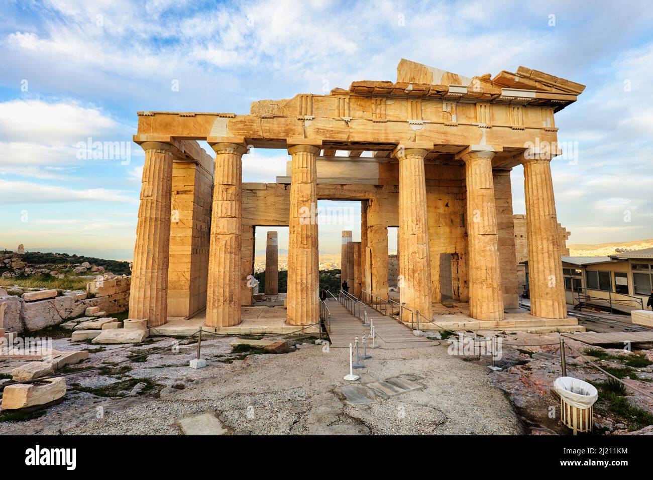 Temple of Athena Nike Propylaea Ancient Entrance Gateway Ruins Acropolis Athens - Greece, nobody Stock Photo