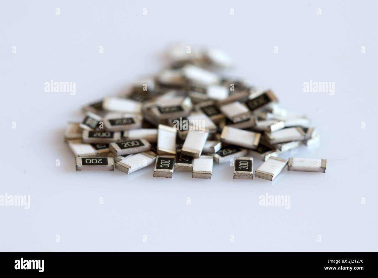 SMD electronic parts on white background. Stock Photo