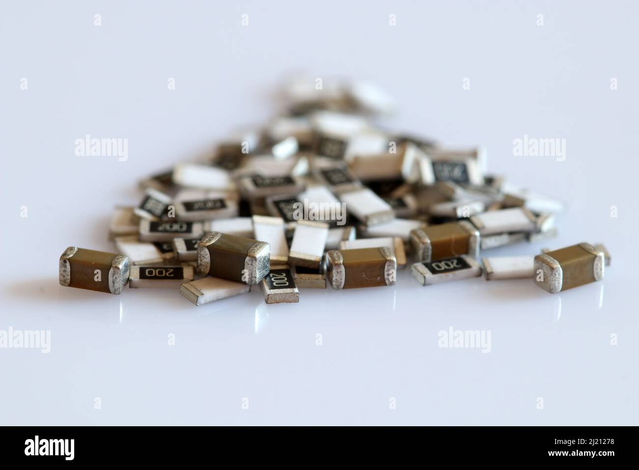 SMD electronic parts on white background. Stock Photo