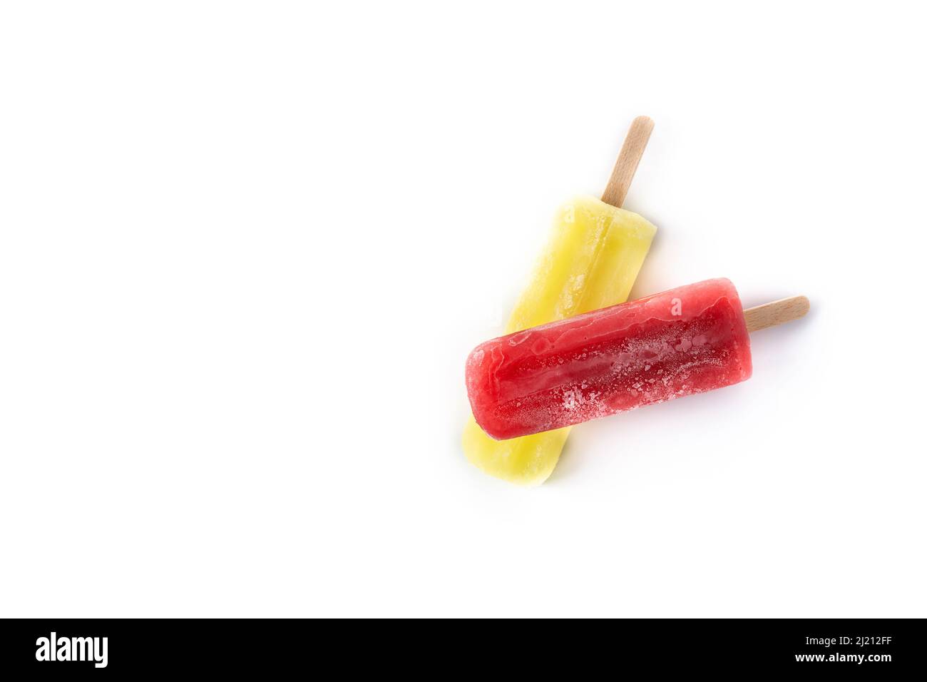 Strawberry and lemon popsicles isolated on white background Stock Photo