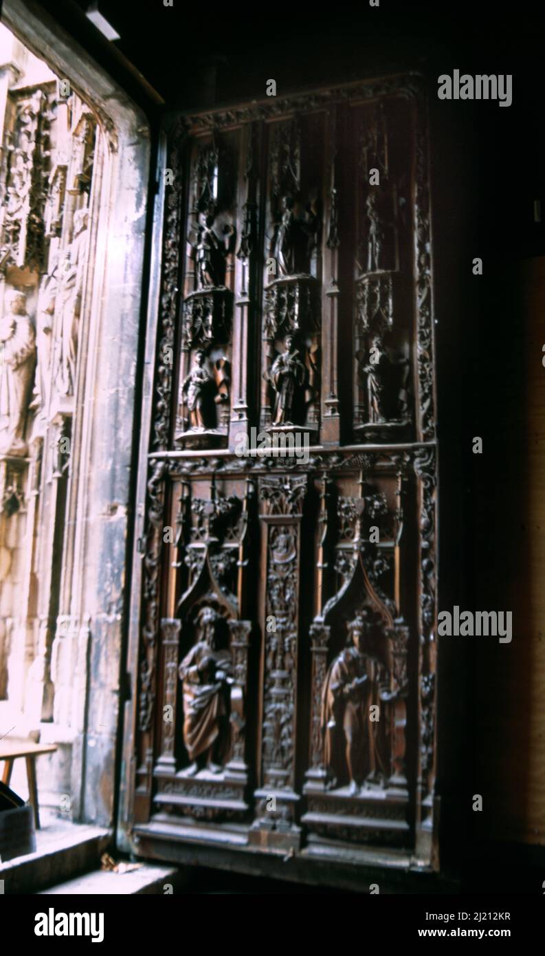 Provence France Aix en Provence Cathedral St Sauveur Walnut Door with Carvings of 4 Prophets of Israel & 12 Pagan Sibyls Stock Photo