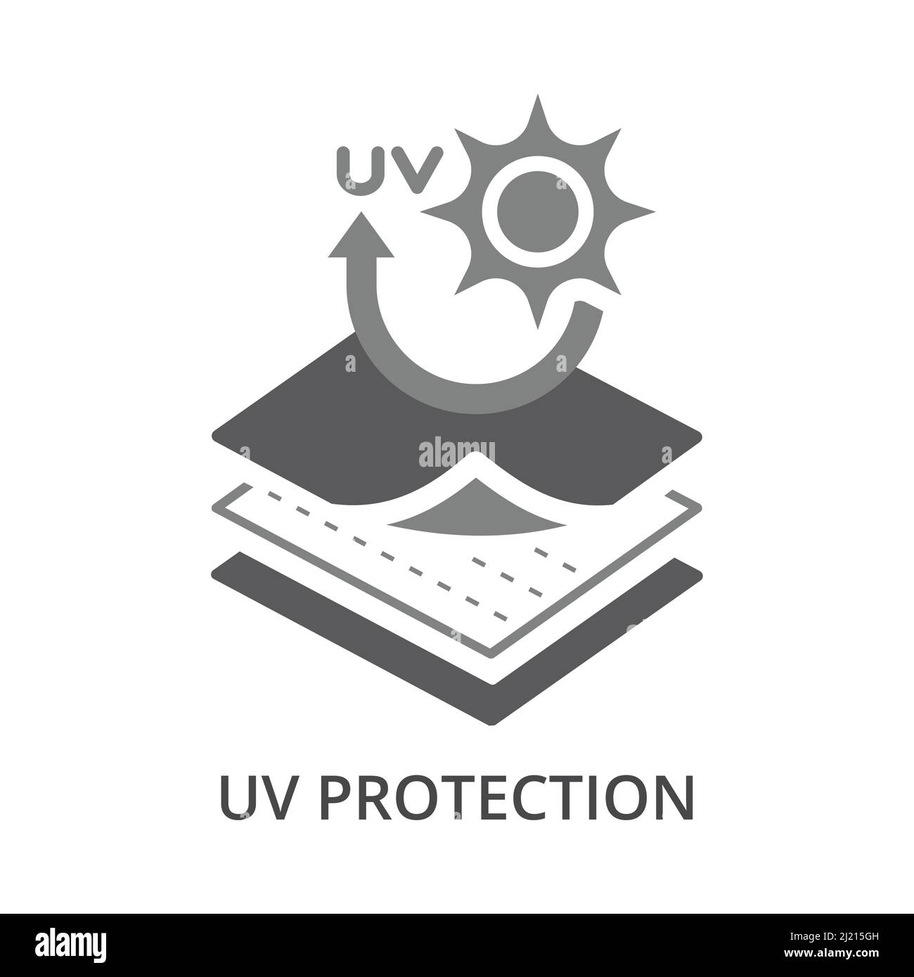 UV protection fabric material feature vector icon. Uv resistible fabrics membrane features label symbol. Stock Vector