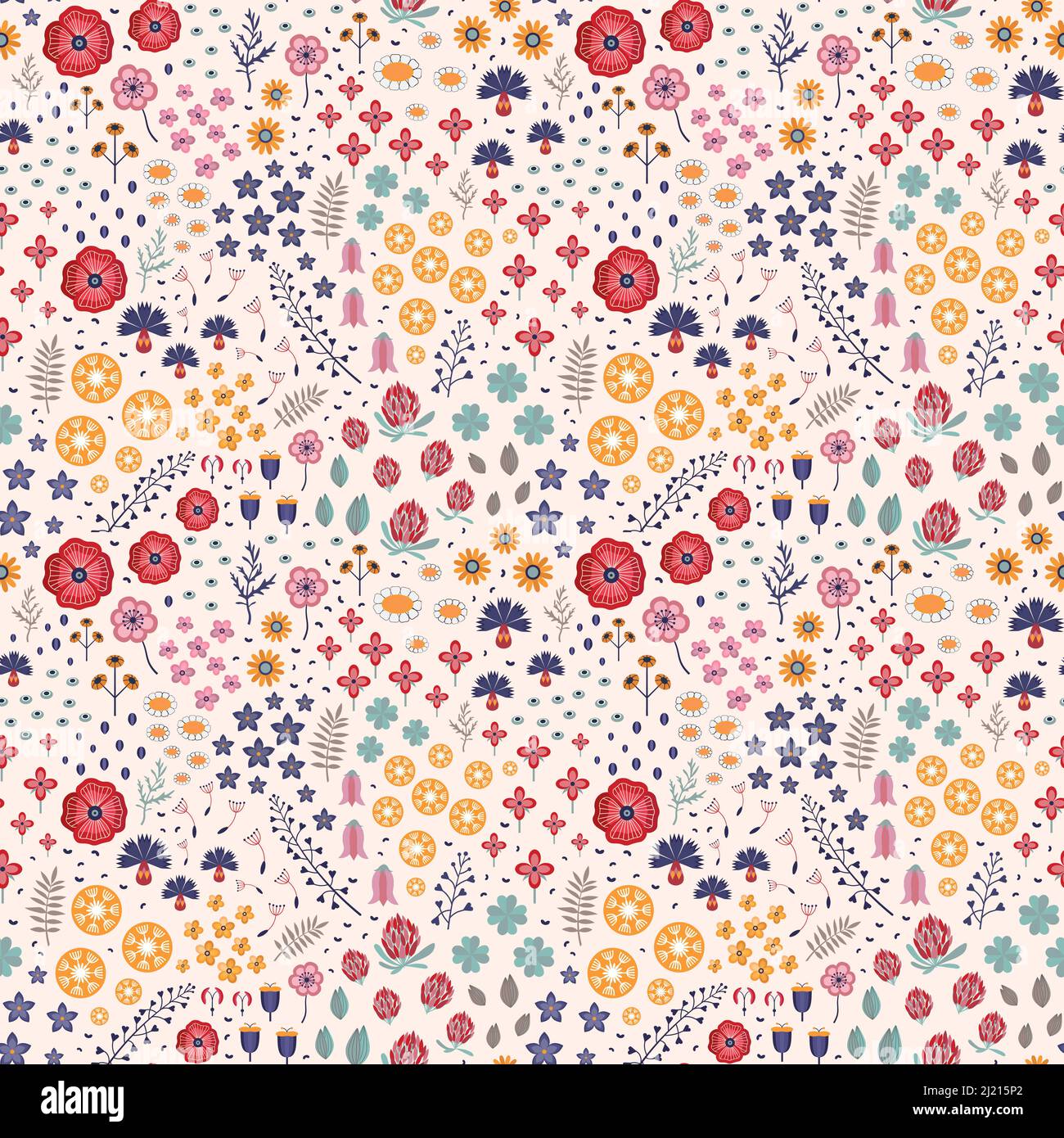 Meadow Weeds and Flowers Botanical Pattern Stock Vector