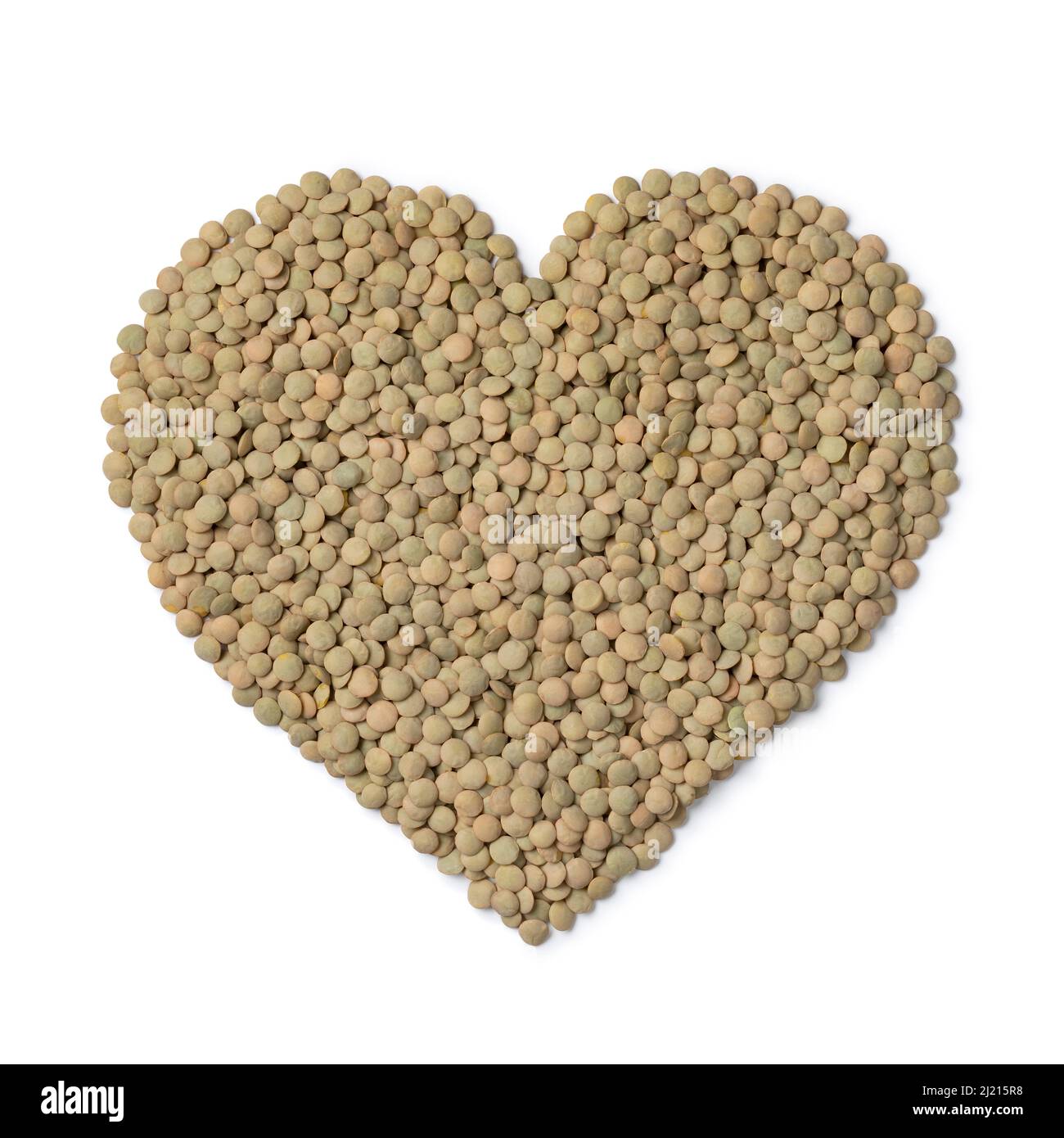 Raw green lentils in heart shape isolated on white background Stock Photo