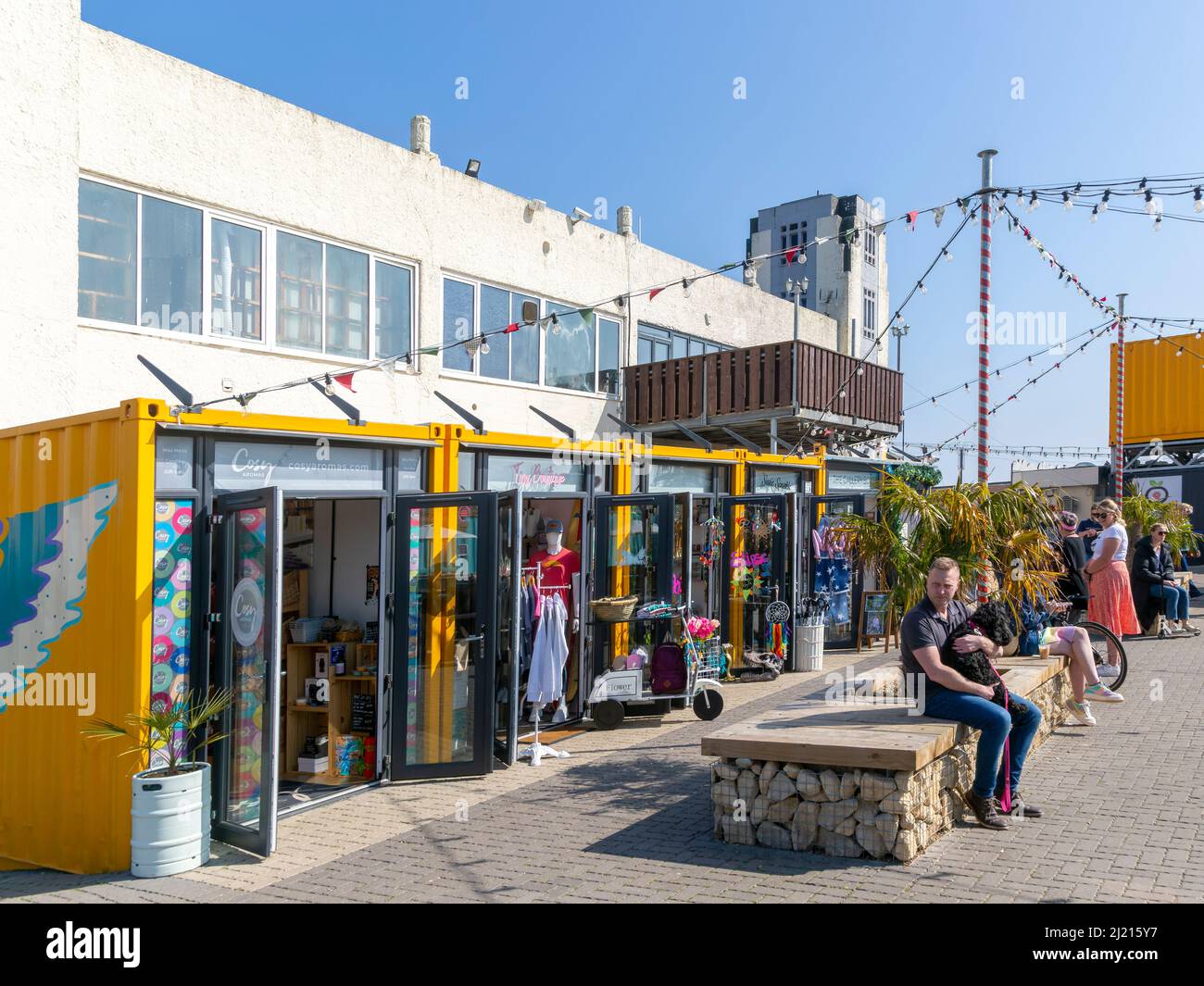 Shops and cafes in converted shipping containers, Beach Street