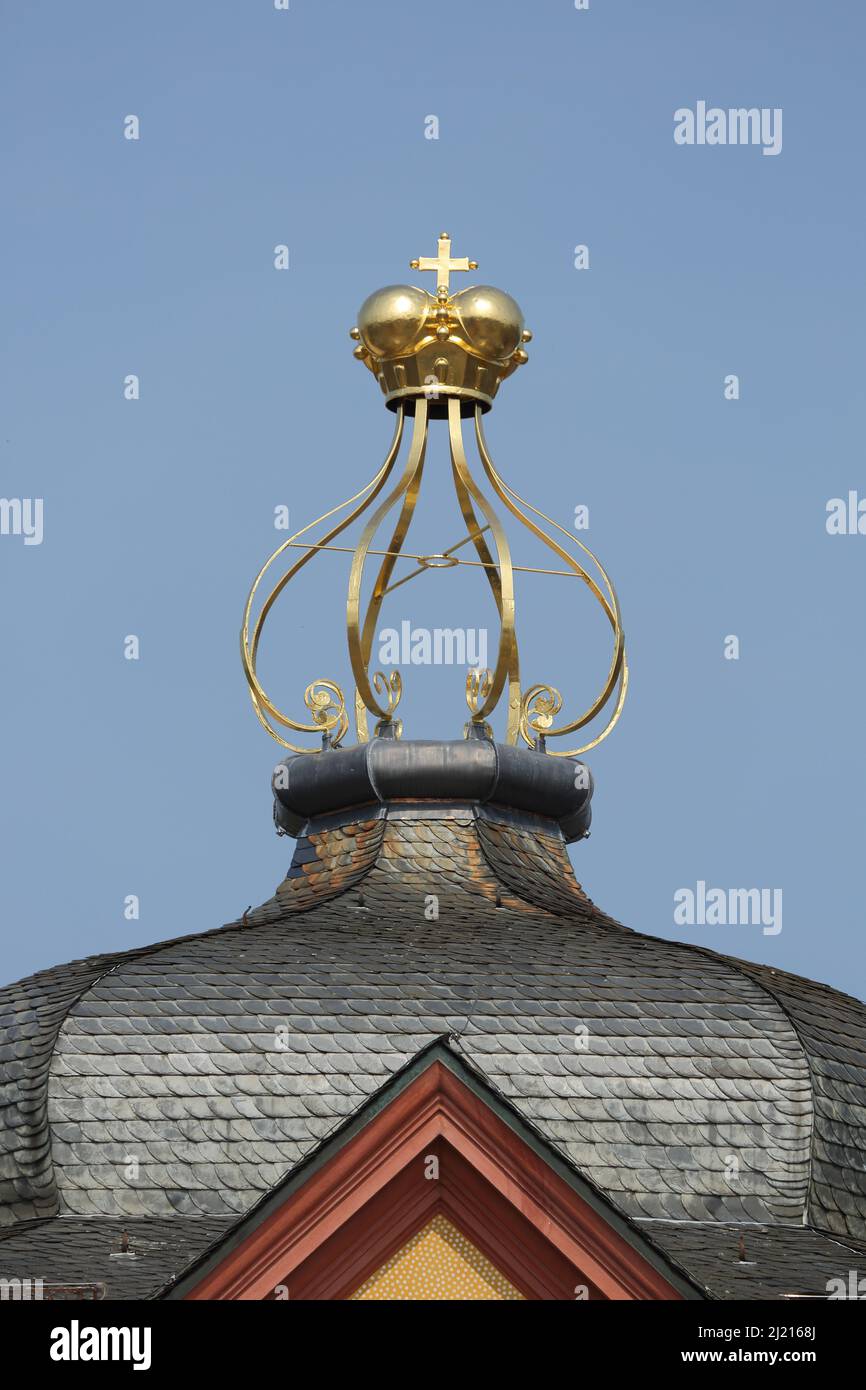 Golden crown on the roof of the castle in Bruchsal, Baden-Württemberg, Germany Stock Photo