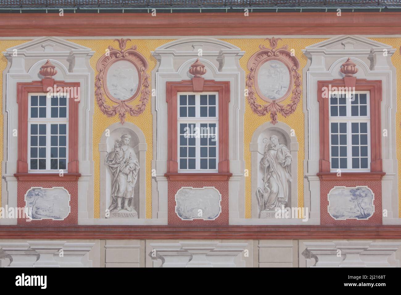 St. Damian and St. Hugo as an illusion painting at the castle in Bruchsal, Baden-Württemberg, Germany Stock Photo