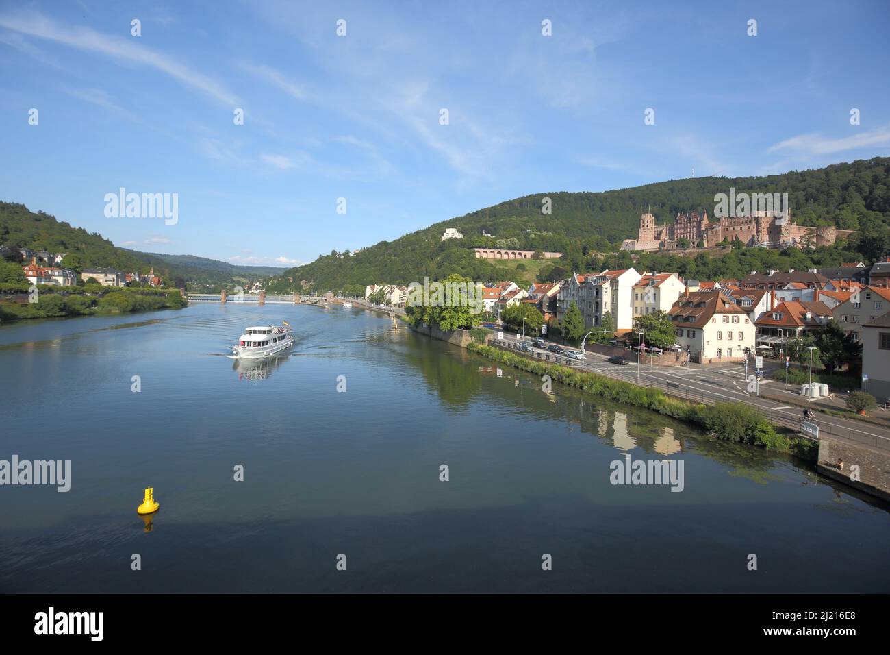 View from the Old Bridge into the Neckar Valley towards Heidelberg, Baden-Württemberg, Germany Stock Photo