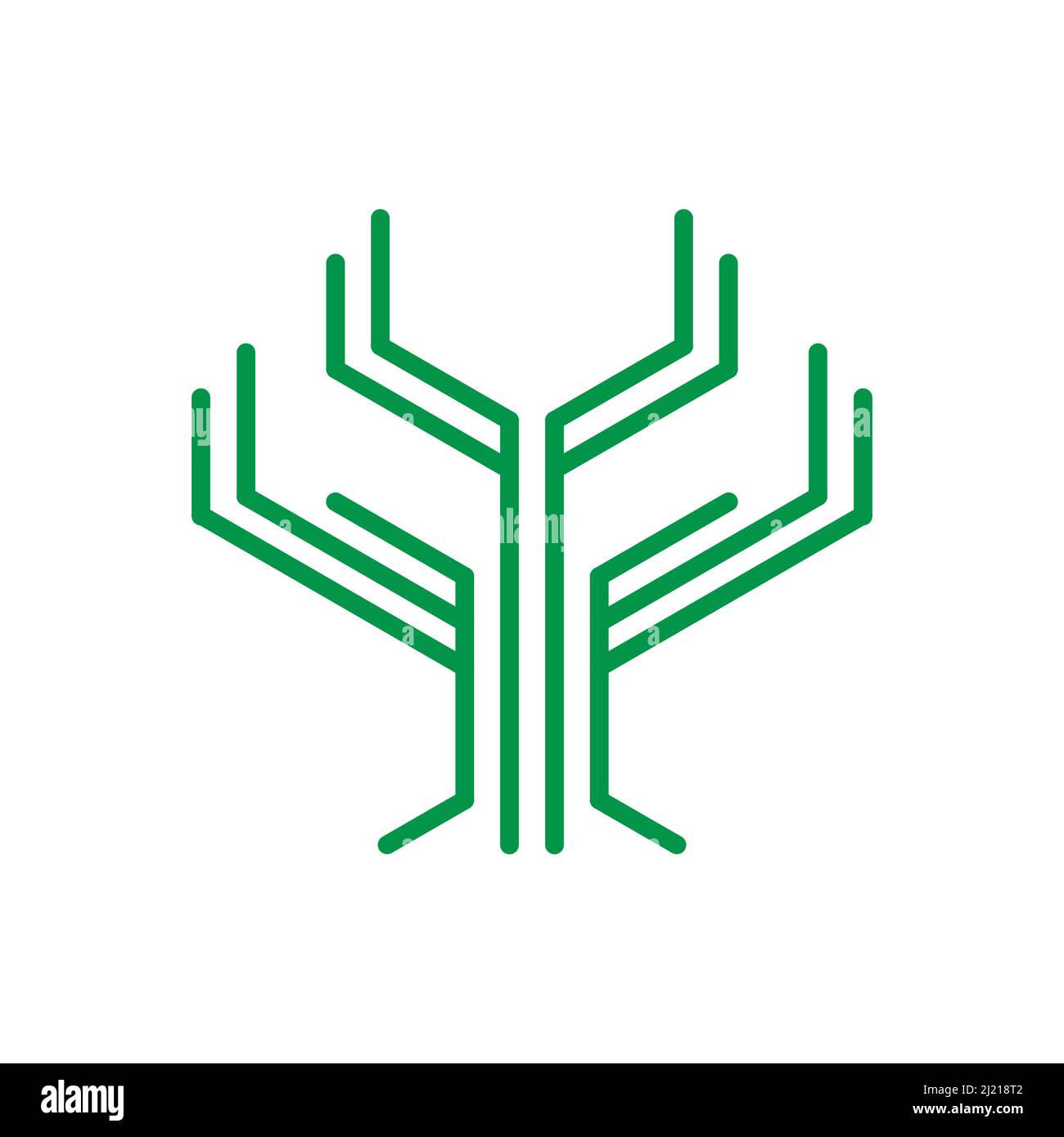 Circuit Chip Digital Artificial Intelligence with Tree Line Art Logo Design Vector Stock Vector