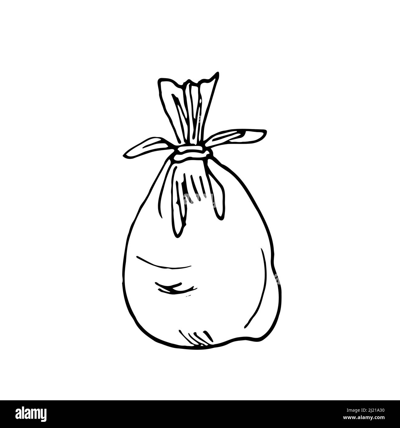 Vector cartoon illustration of full plastic trash bag isolated on white