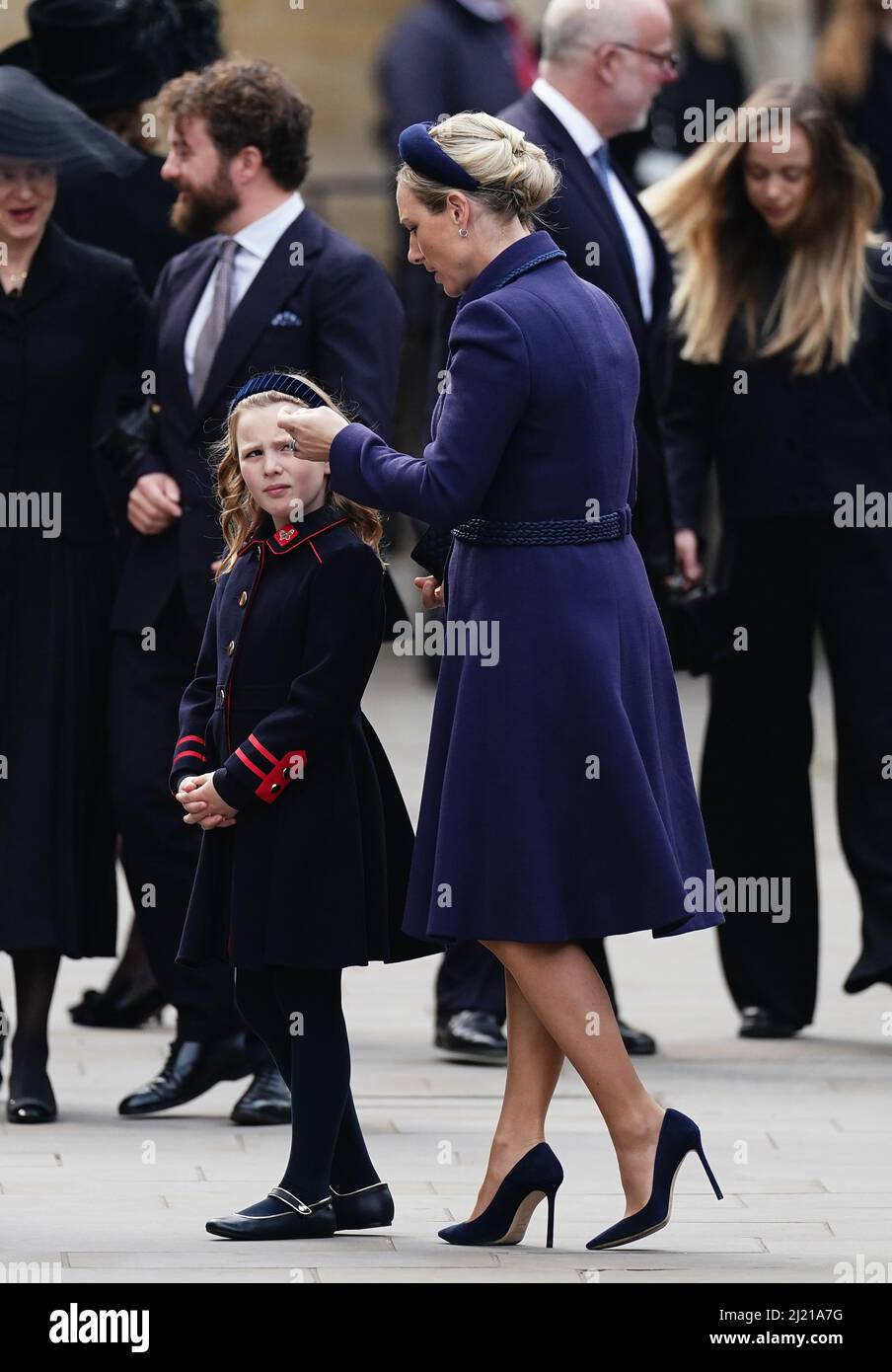 Zara and Mia Tindall arriving for a Service of Thanksgiving for the