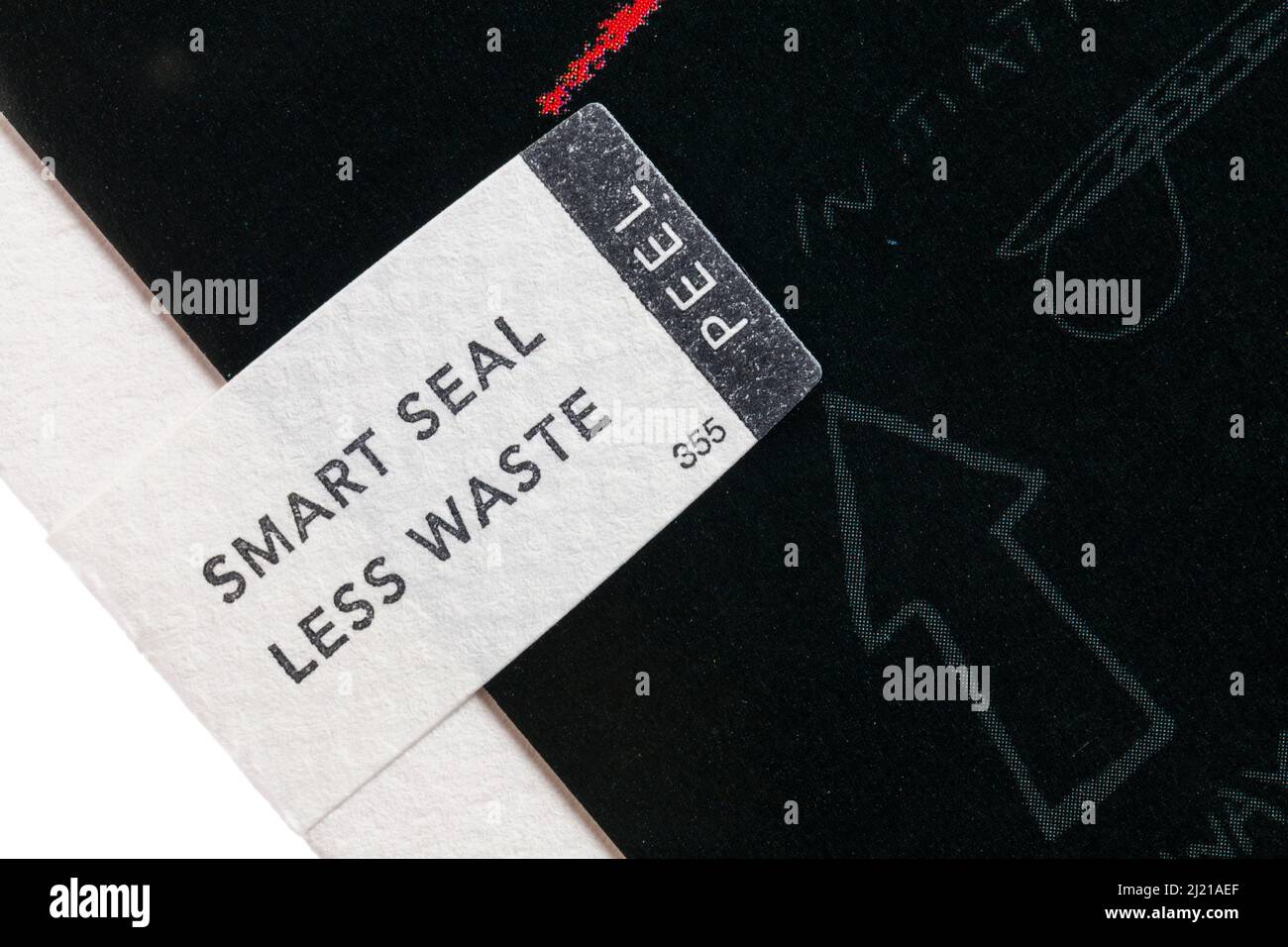 Smart seal less waste peel off label on greetings card to keep card & envelope together reduce waste to avoid additional wrapping help the environment Stock Photo