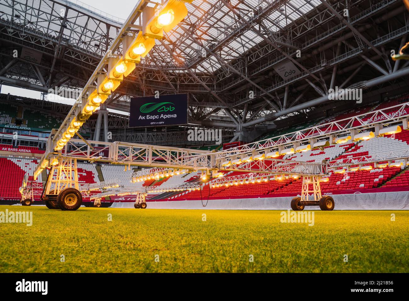 Kazan, Russia. 2022 March 28. Assimilation lighting in soccer stadium