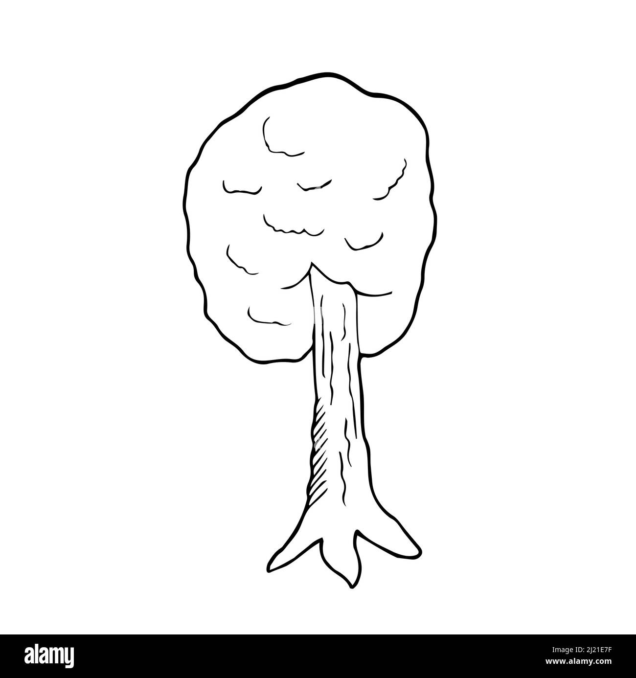 Doodle line drawing of tree on white background. Vector illustration. Earth day and ecology concept. Isolated vector Stock Vector