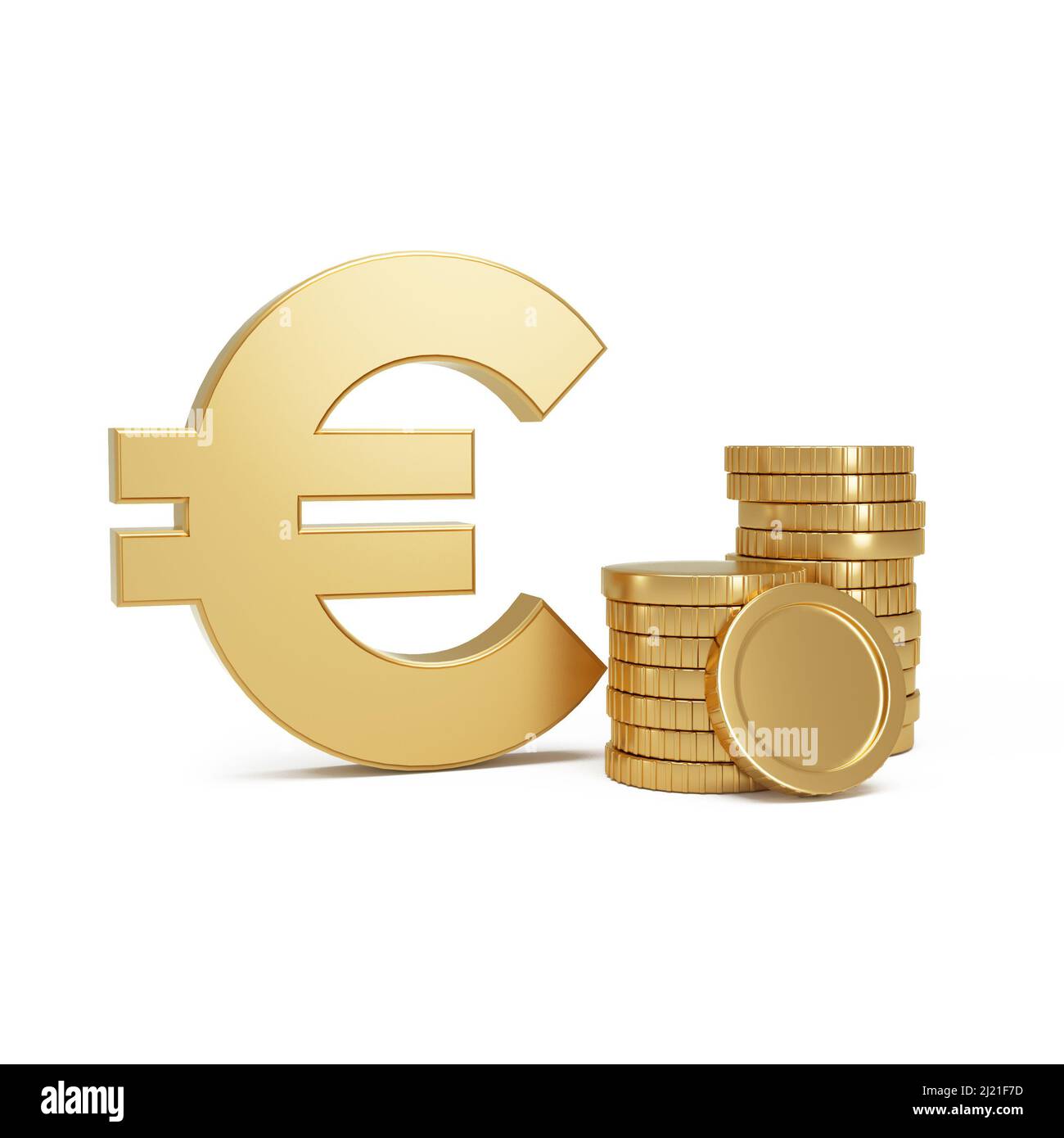 Euro money symbol next to Stack of gold coins on a isolated background ...