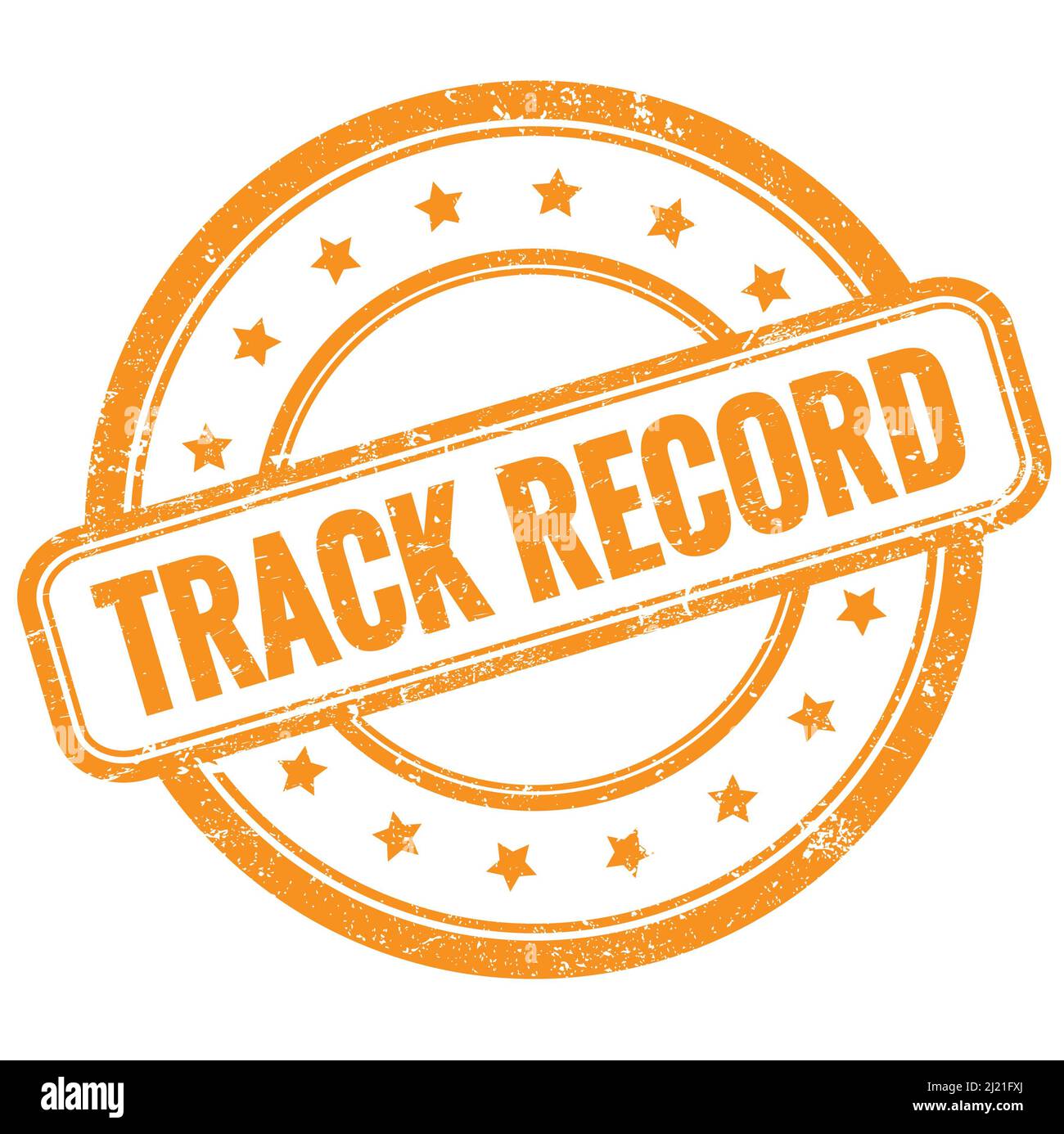 TRACK RECORD text on orange vintage grungy round rubber stamp Stock