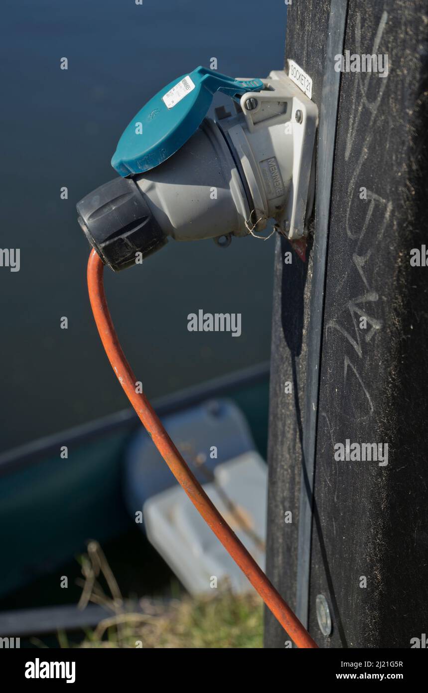 Electric chargers for narrow boats on the Regent's canal by the Olympic