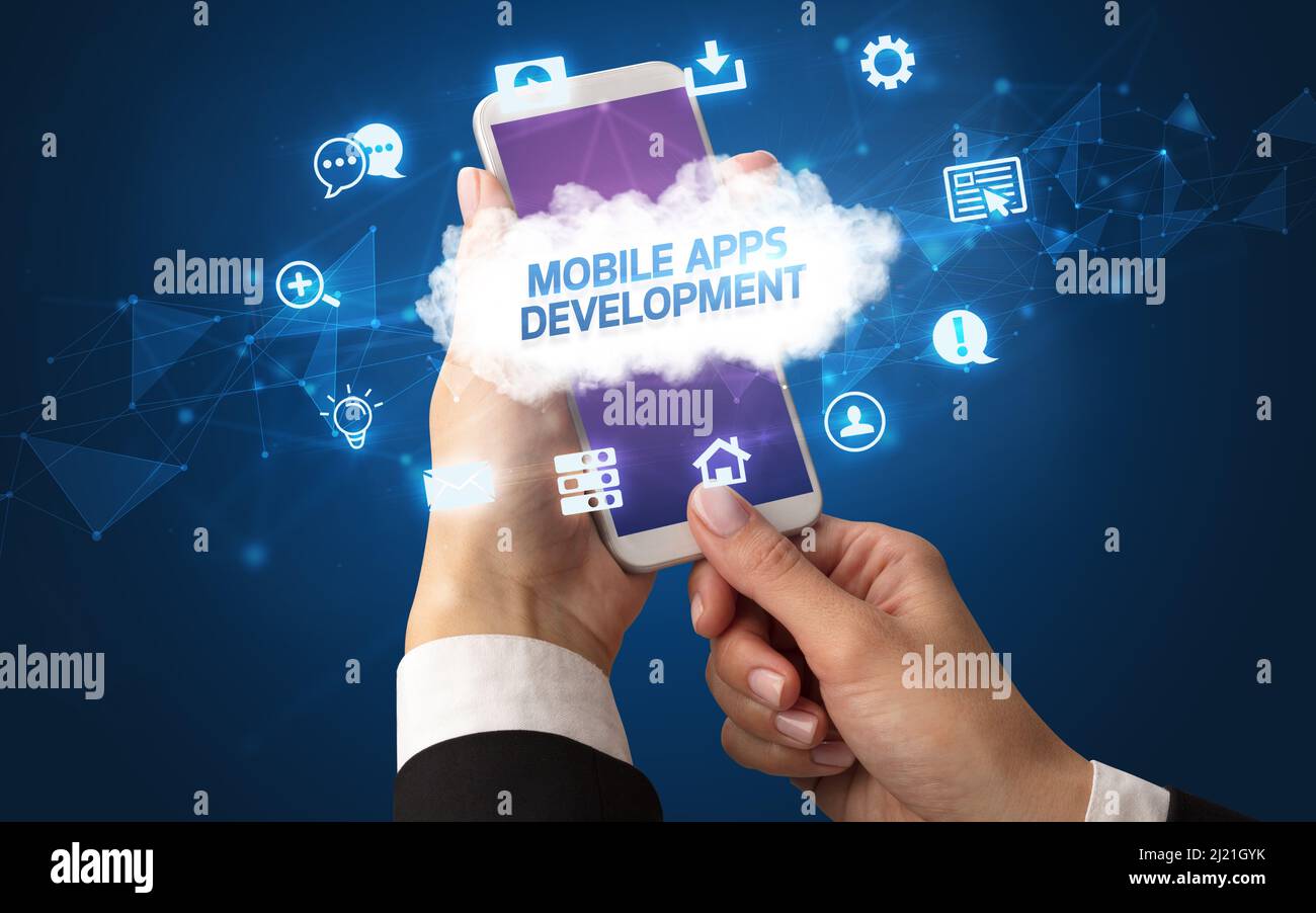 Hand using smartphone with cloud technology concept Stock Photo - Alamy