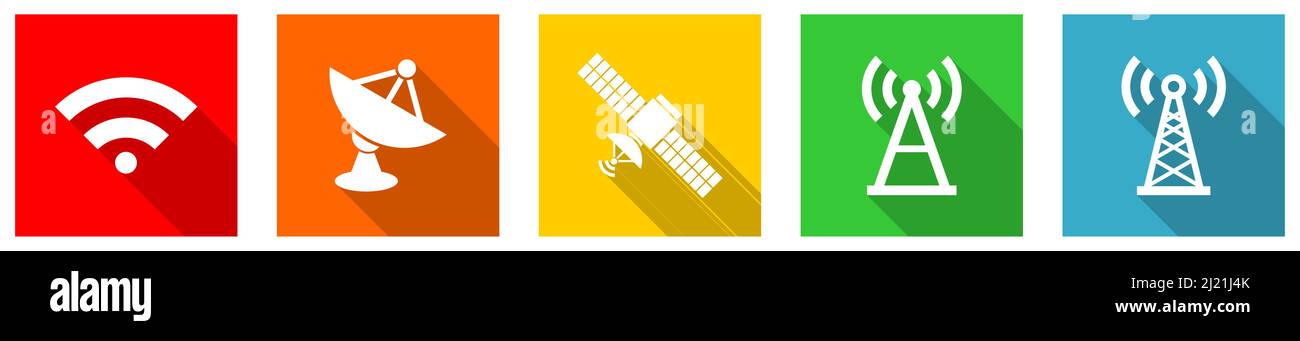 Set of colorful web flat design communication vector icons, mobility, technology concept buttons for webdesign and mobile applications on white backgr Stock Vector