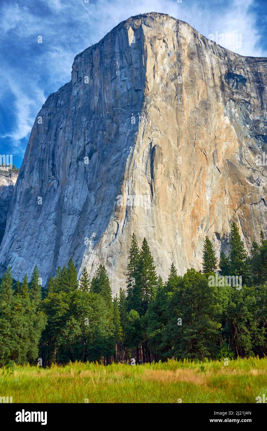 Rock massif El Capitan at the Yosemite National Park in morning light, USA, California, Yosemite National Park Stock Photo