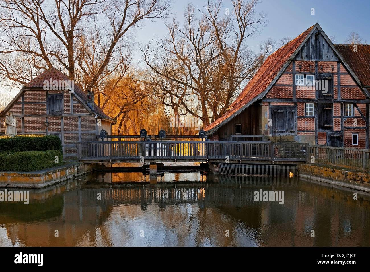 Former prince-archbishopal watermill at river Dinkel, fist mentioned in 1368, Heek-Nienborg, Germany, North Rhine-Westphalia, Muensterland, Heek Stock Photo