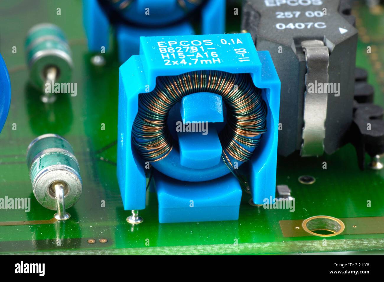 Computer board with resistors and capacitors Stock Photo Alamy