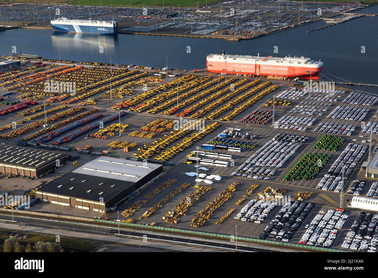 Harbour of Zeebruegge, aerial view, Belgium Stock Photo