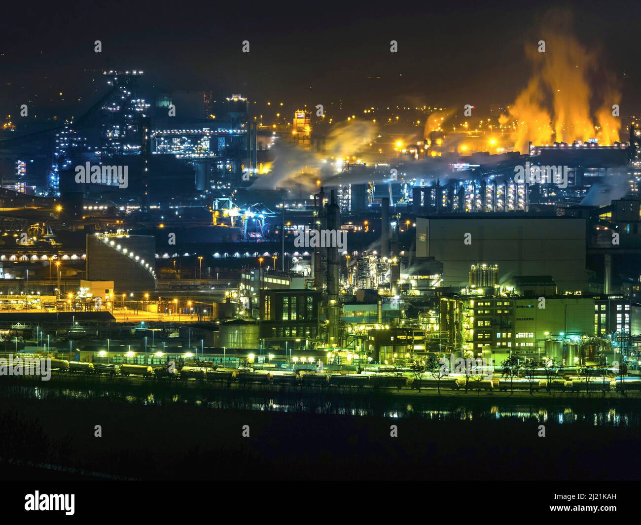 Industrial area Linz, Voest and chemical plant at night, Austria, Linz Stock Photo