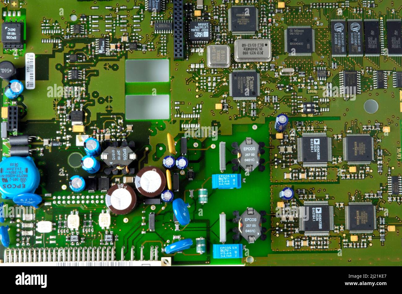 Computer board with resistors and capacitors Stock Photo Alamy
