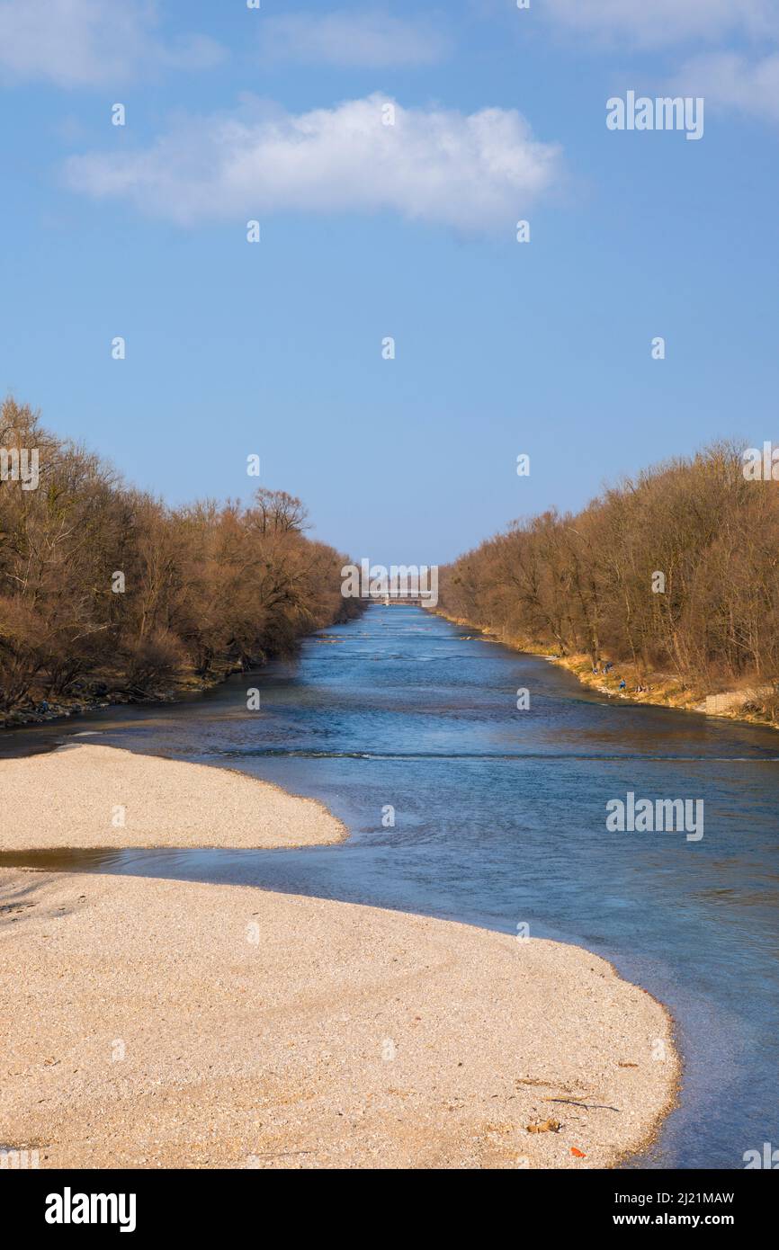 Isar river at the northern part of Englischer Garten public park
