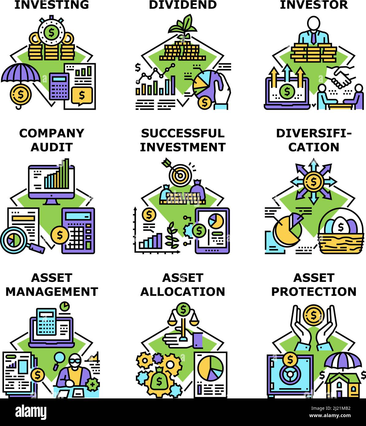 Asset Management Set Icons Vector Illustrations Stock Vector Image ...