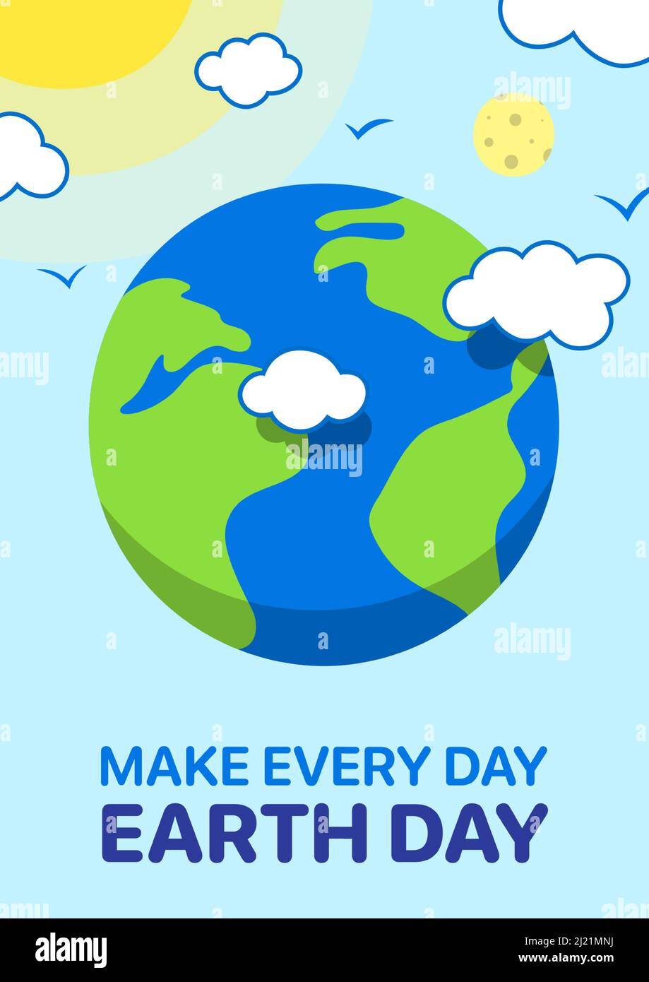 Earth Day cartoon vector poster design, with planet Earth, clouds, birds,  and sun. Nature protection concept illustration Stock Vector Image & Art -  Alamy