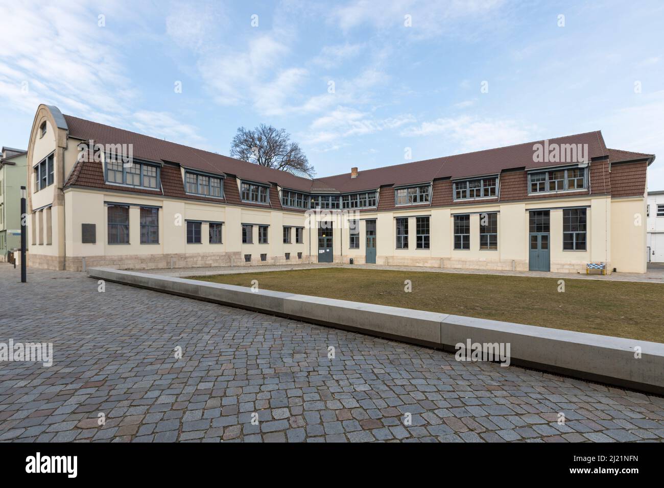 Weimar, Germany – March 14, 2022: Workshop building on the campus of Bauhaus University Weimar Stock Photo