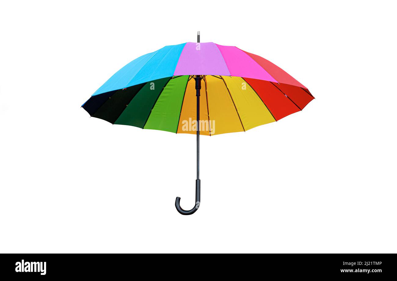 Multicolored umbrella on a white background. Stock Photo