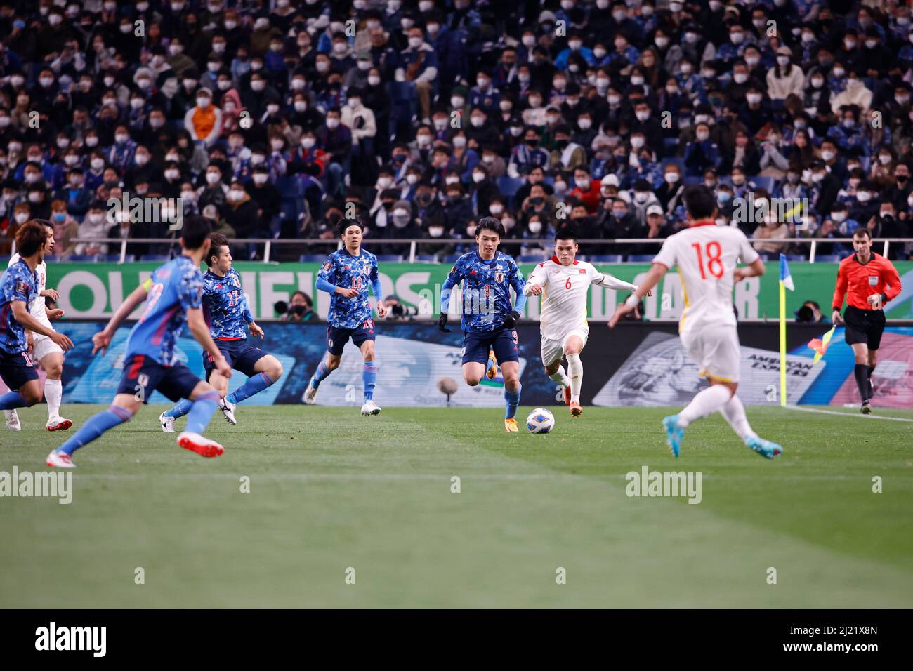 Saitama Japan 29th Mar 22 Ayase Ueda 9 Of Japan And Pham Tuan Hai 6 Of Vietnam Compete For The Ball Duringa The Fifa World Cup Qatar 22 Afc Asian Qualifiers Road Saitama Japan 29th Mar 22 Ayase Ueda 9 Of Japan And Pham Tuan Hai 6 Of Vietnam Compete For The Ball Duringa The Fifa World Cup Qatar 22 Afc Asian Qualifiers Road