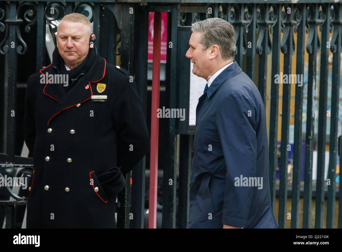 Westminster Abbey, London, UK. 29th March 2022 Sir Keir Starmer KCB QC, leader of the Labour Party, arriving at Westminster Abbey for the Service of Thanksgiving for the life of HRH The Prince Philip, Duke of Edinburgh, who died at Windsor Castle last year. Amanda Rose/Alamy Live News Stock Photo