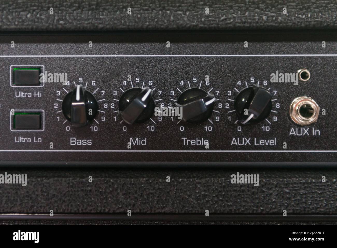 Details of a electric bass amplifier. Stock Photo