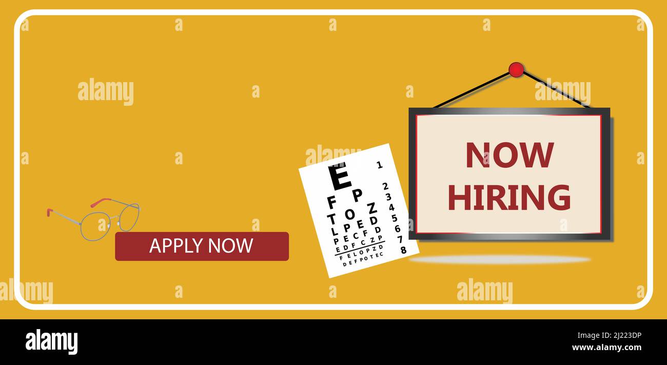 Now hiring, Optical banner job offer on yellow background with