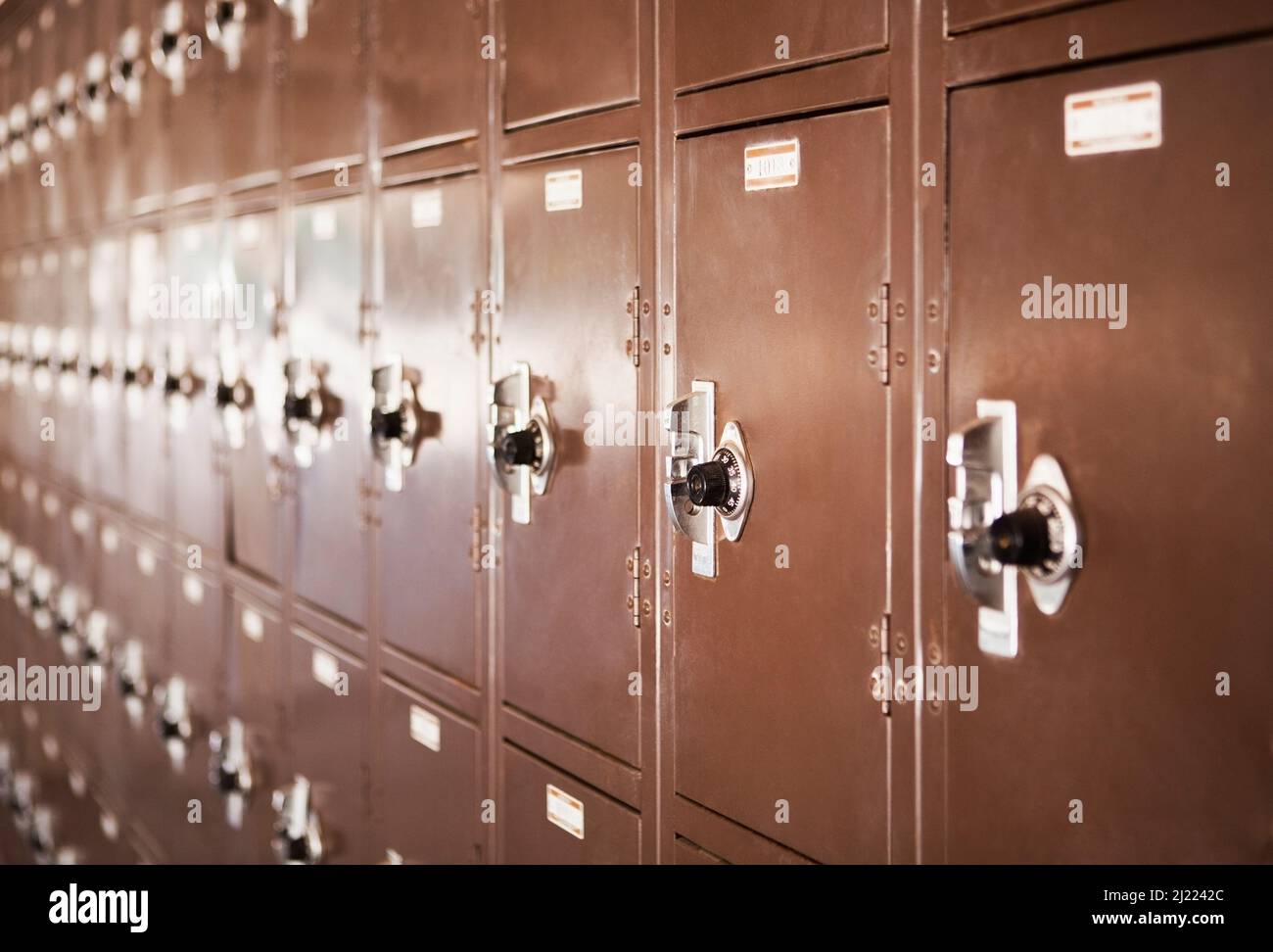 Wall of high school lockers,in rows Stock Photo Alamy