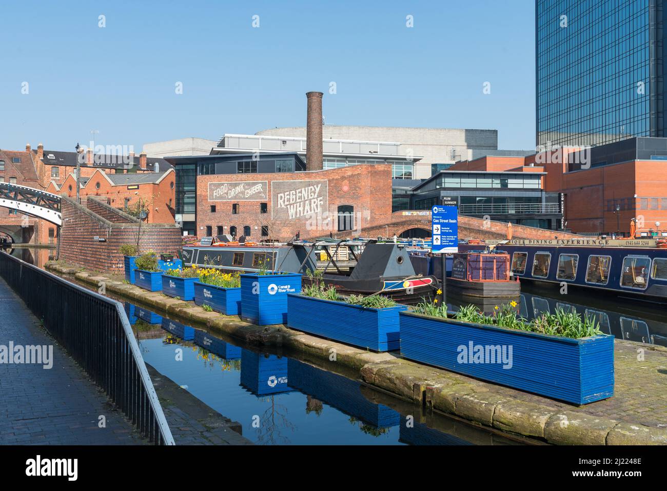 Regency Wharf and Gas Street Basin are part of Birmingham's canal network in Birmingham city centre Stock Photo