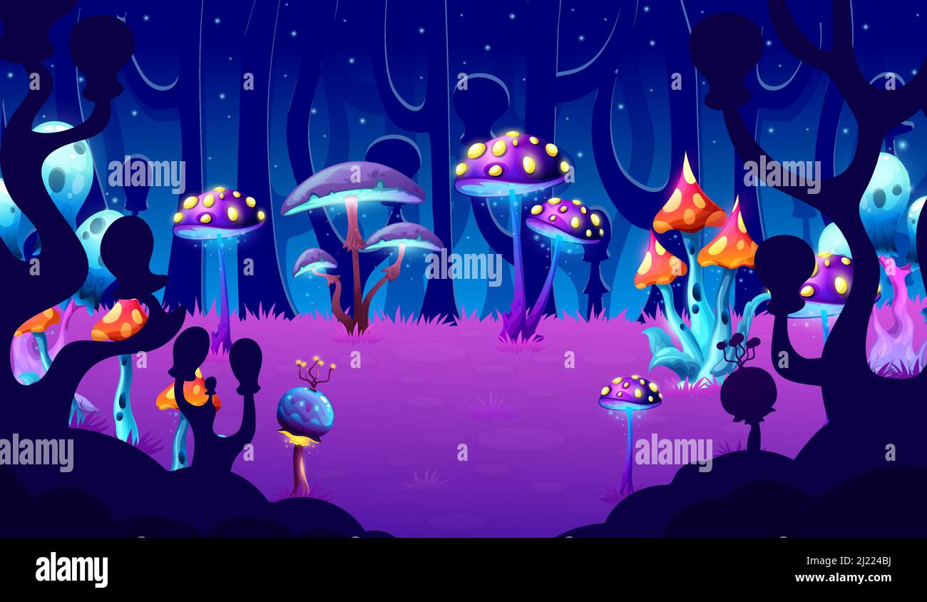Fantasy alien mushrooms in forest, game level landscape or scene ...