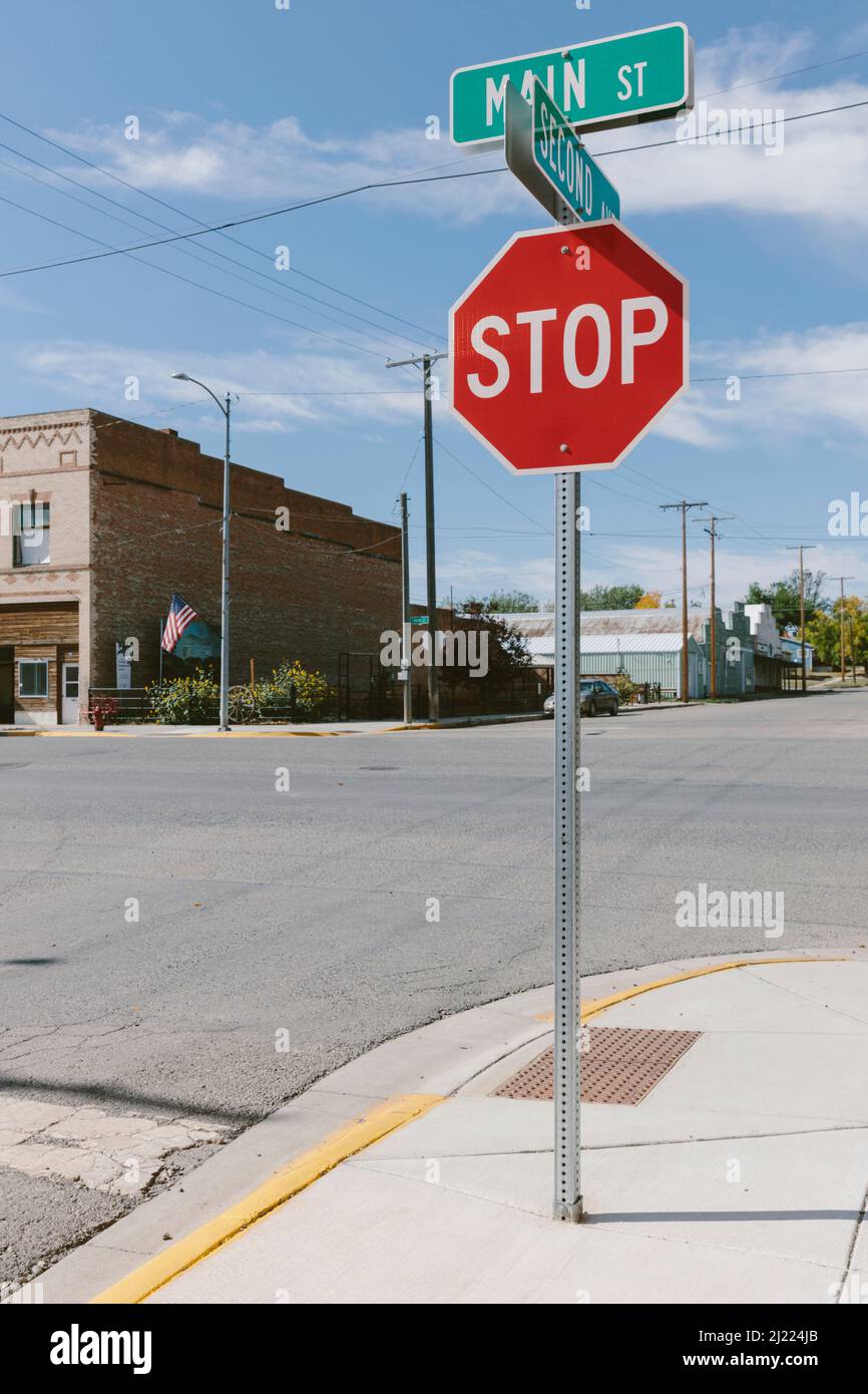 Stop sign at an intersection in a small town. Stock Photo
