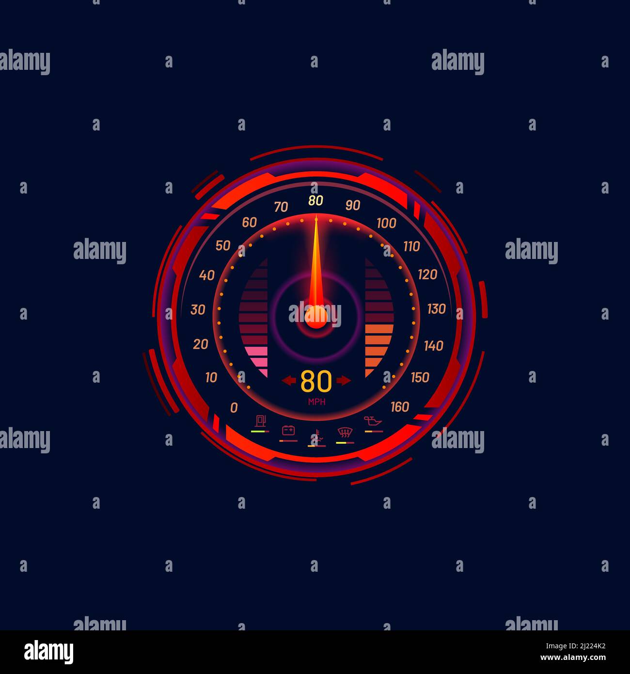 Car speedometer or speed meter futuristic gauge dial in neon LED vector