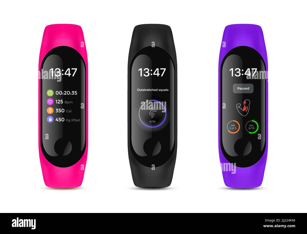 Fitness tracker or smart watch display screen interface, vector sport
