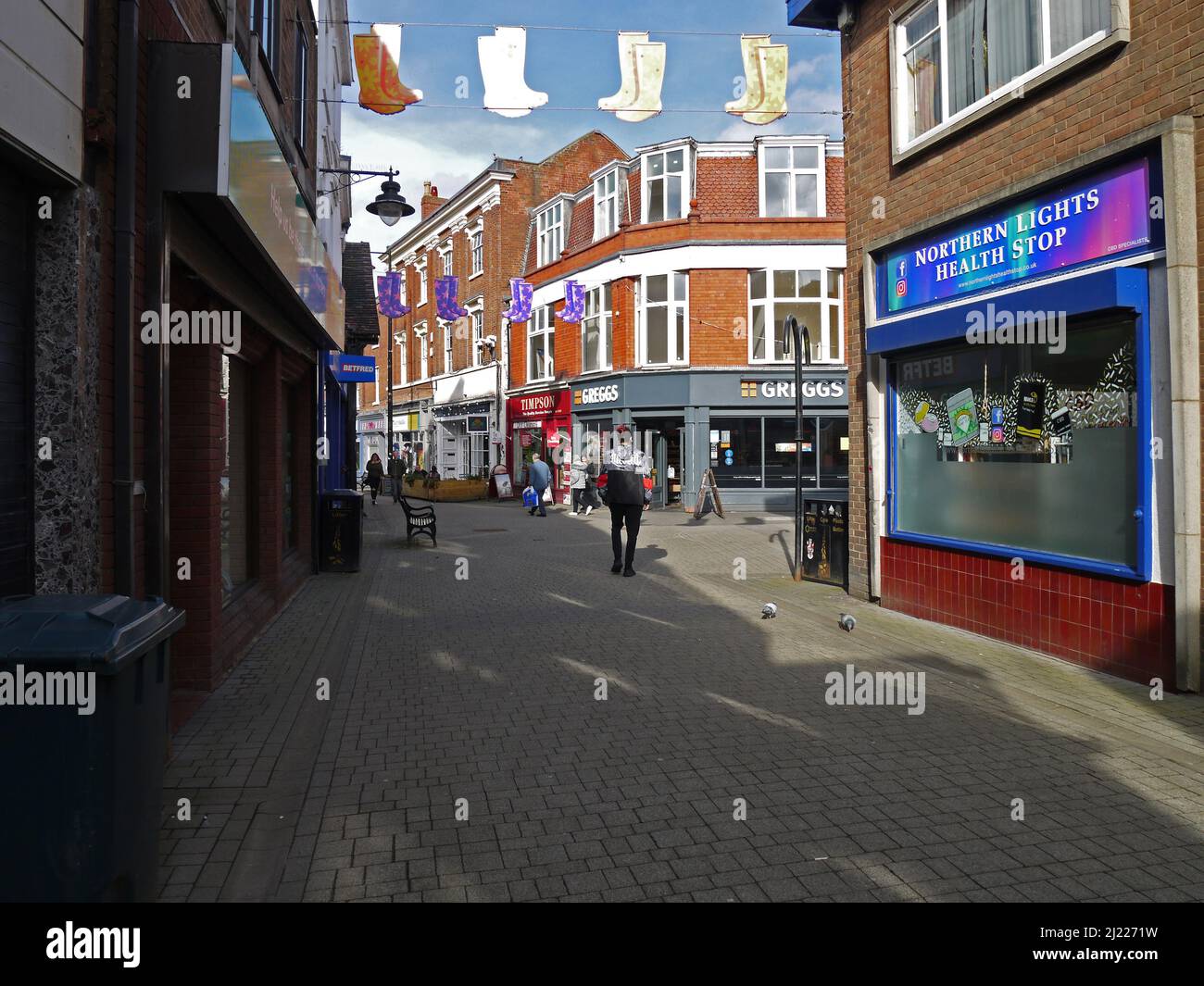 WELLINGTON. SHROPSHIRE. ENGLAND. 02-26-22. Crown Street, looking towards New Street in the town centre. Stock Photo