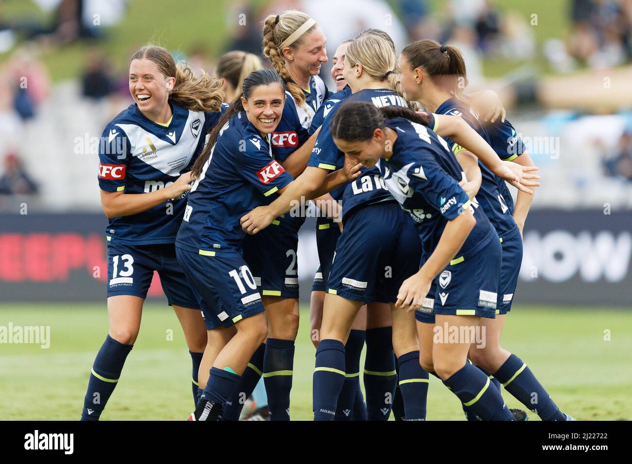 The Melbourne Victory team celebrate after scoring a goal during the ALeague Womens Grand Final The Melbourne Victory team celebrate after scoring a goal during the ALeague Womens Grand Final