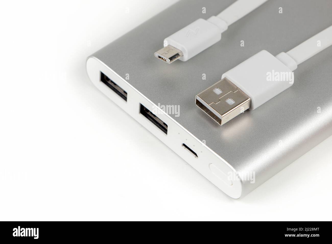 Power bank for charging mobile devices. White smart phone charger with ...