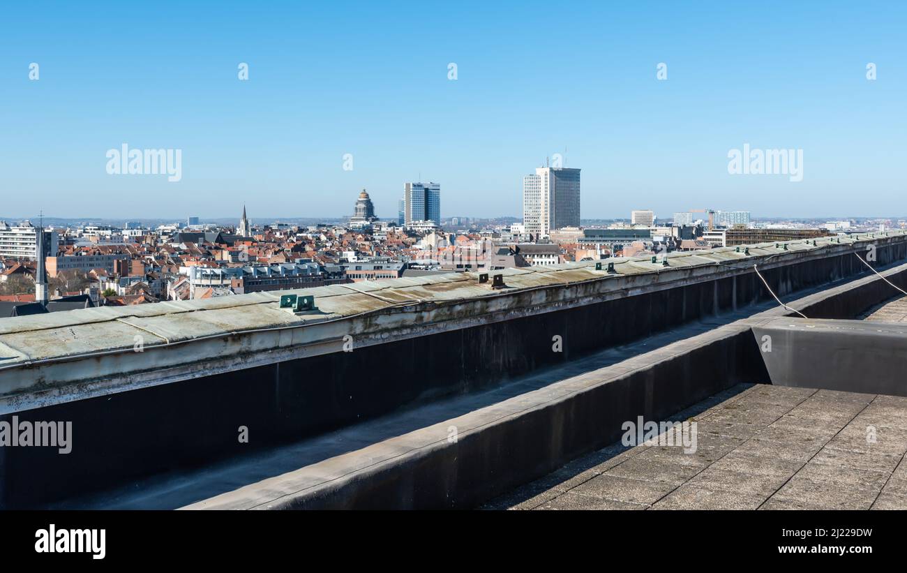Brussels Capital Region - Belgium, 03 19 2022 - Concrete terrace and view over the skyline Stock Photo