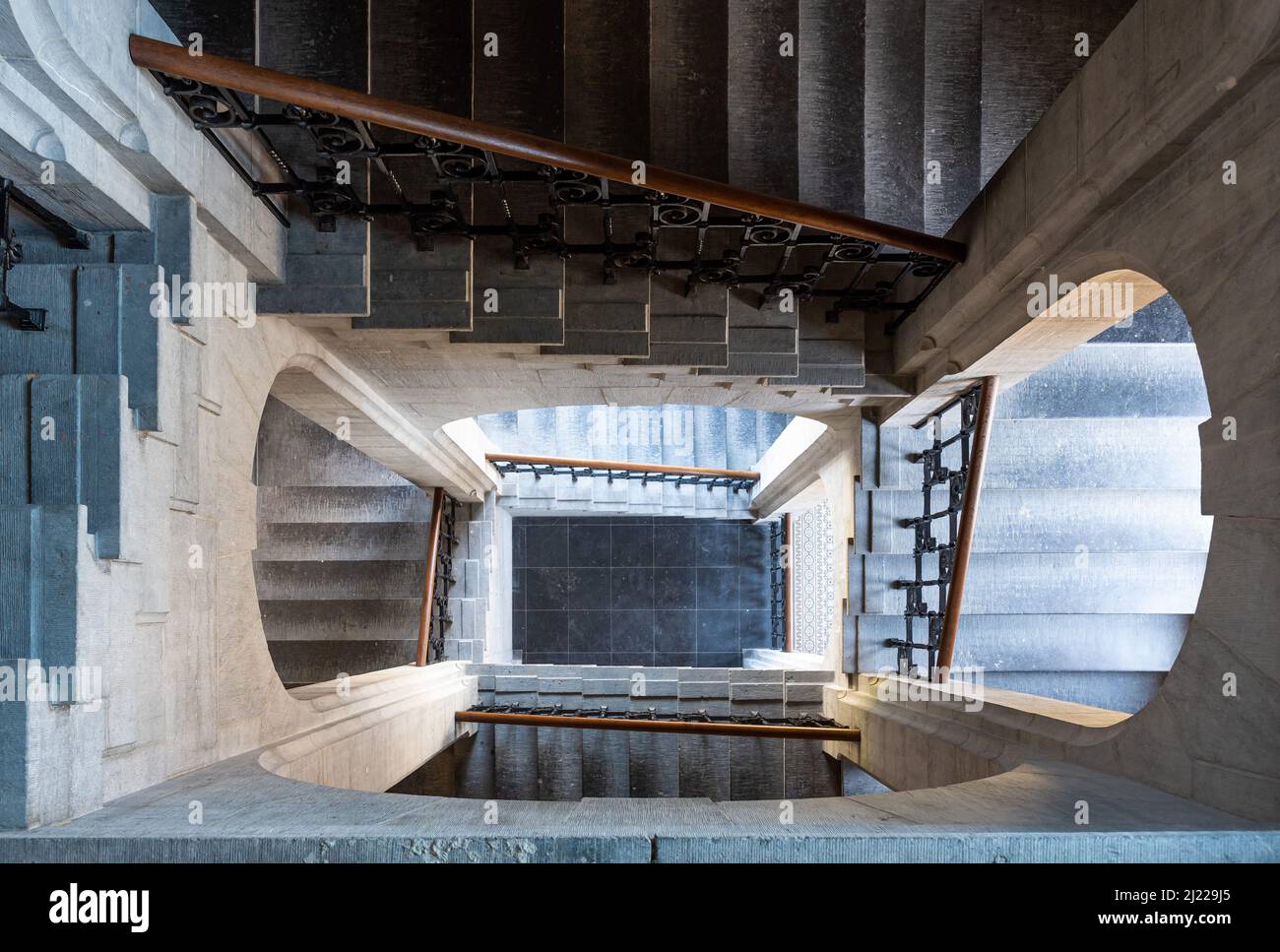 Brussels Capital Region - Belgium, 03 19 2022 - Swirling staircase, view from above at the Royal Belgian Institute for natural science Stock Photo