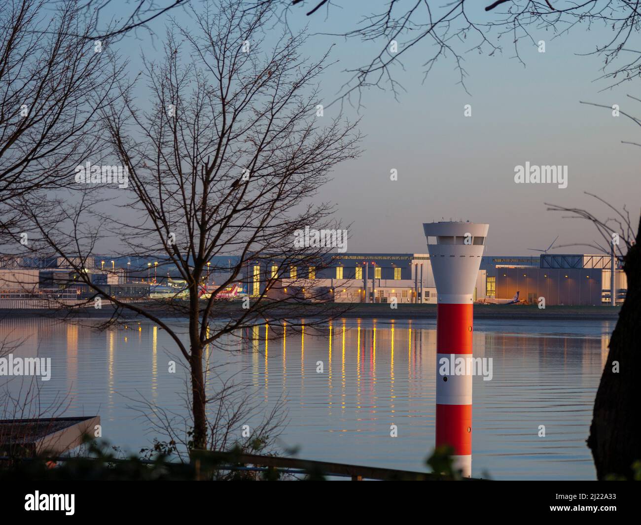 lighthouse in Blankenese, Airbus aircraft works,  Hamburg, Germany, Europe Stock Photo